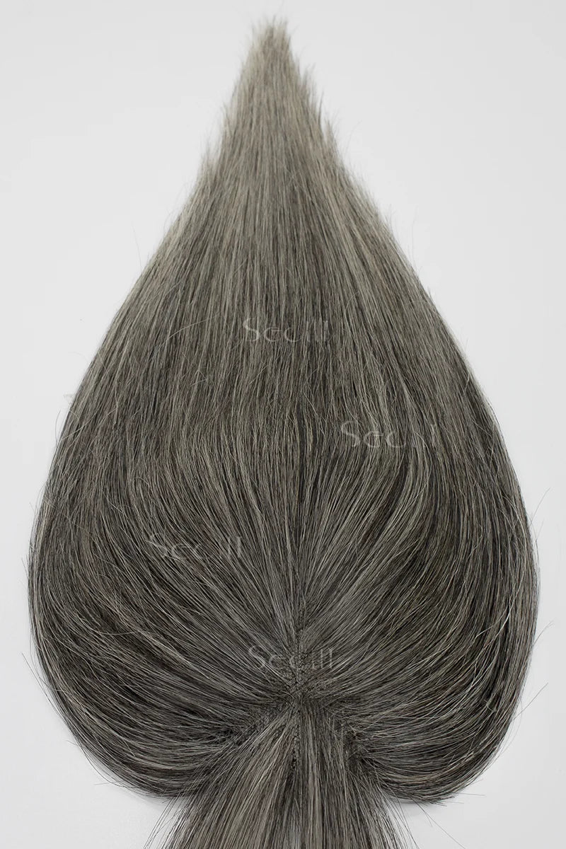 Mona-B Handmade Human Hair Topper with Bangs #Dark Grey