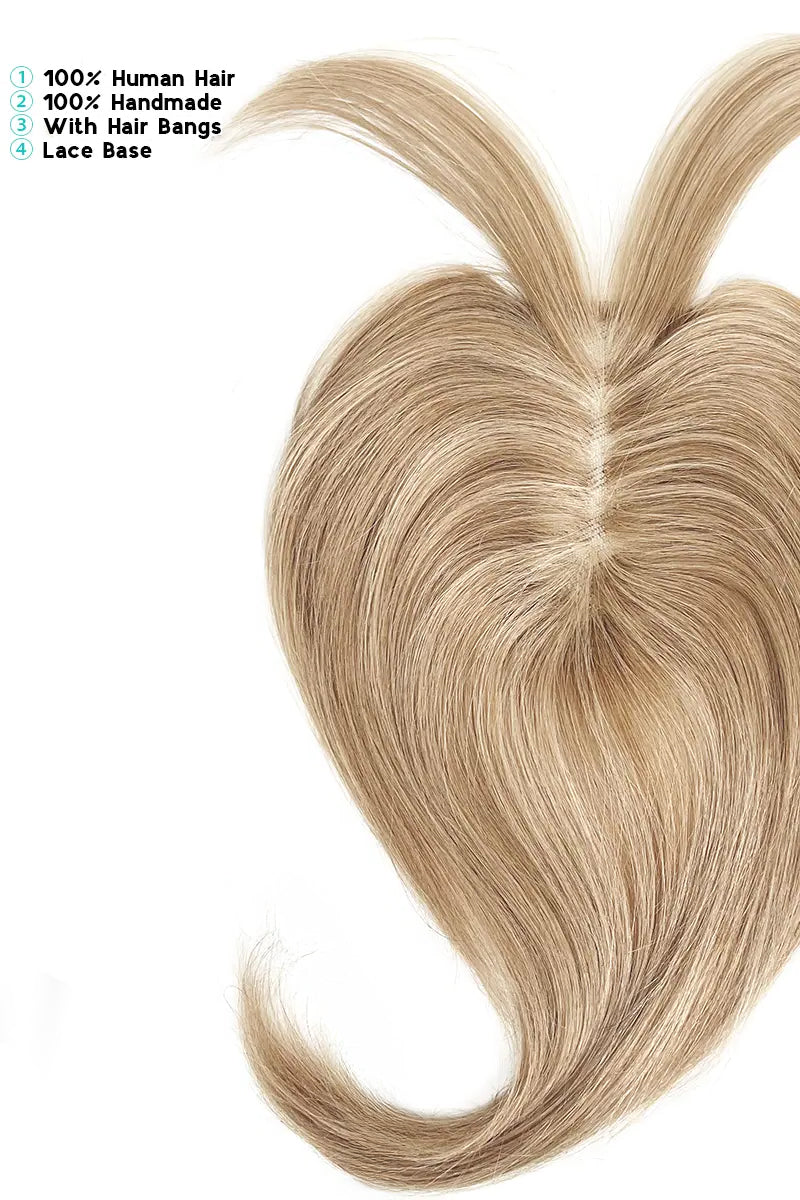 Aria-B Handmade Human Hair Topper with Bangs Dark Blonde with Light Blonde #P10/16