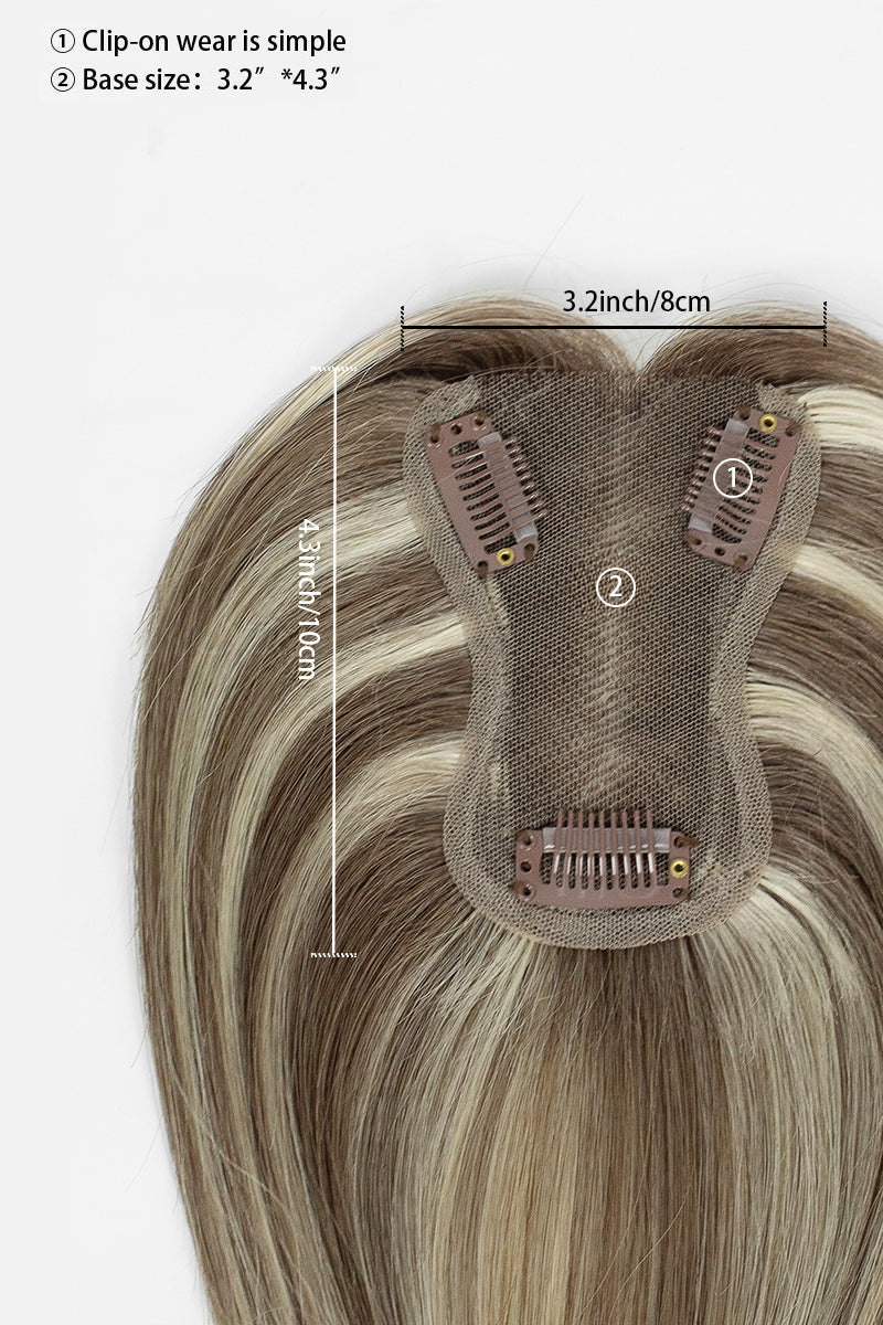 Aria Handmade Human Hair Topper Brown Blonde with Medium Brown Root #T4/6/613