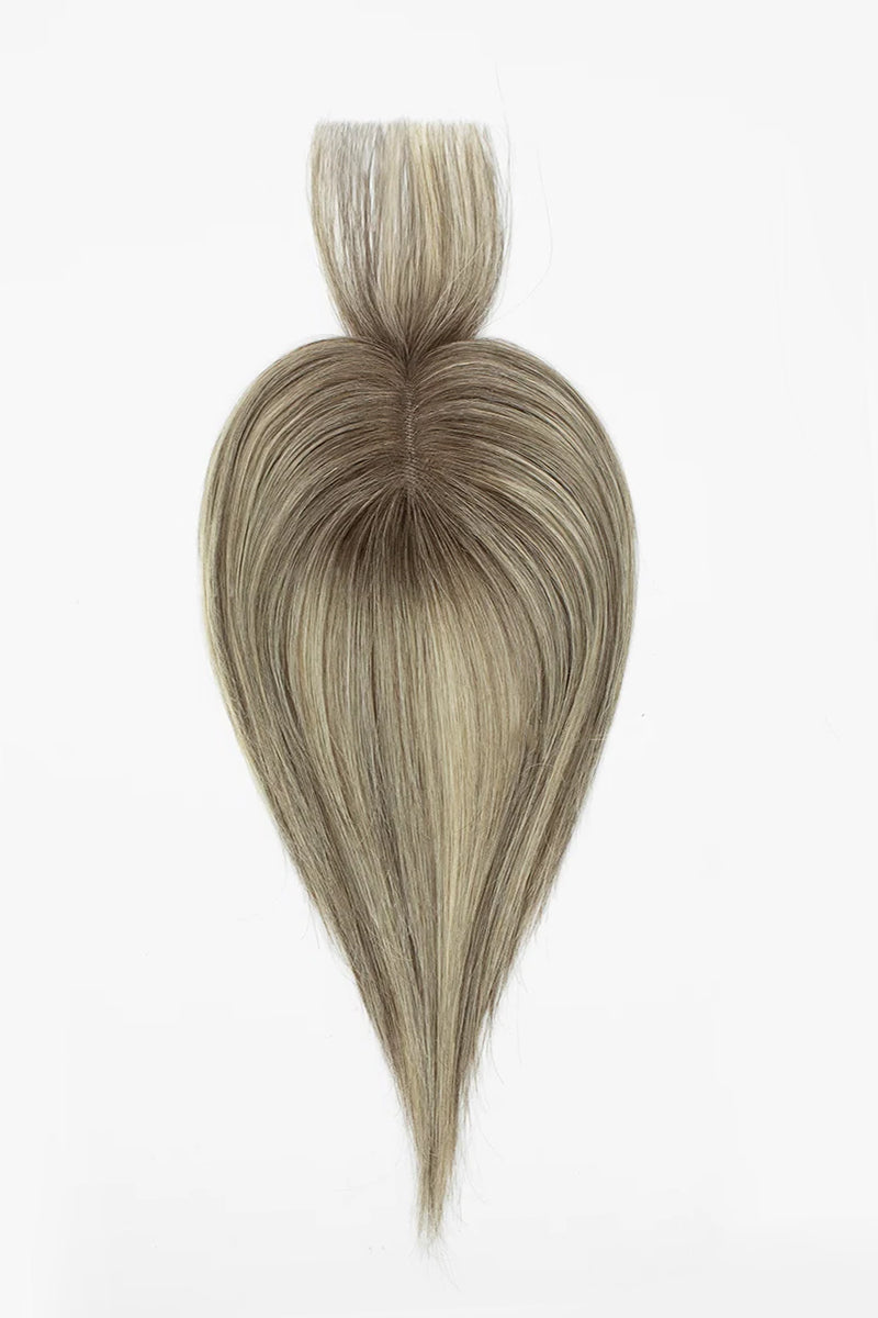 Aria-B Handmade Human Hair Topper with Bangs Brown Blonde with Medium Brown Root #T4/6/613