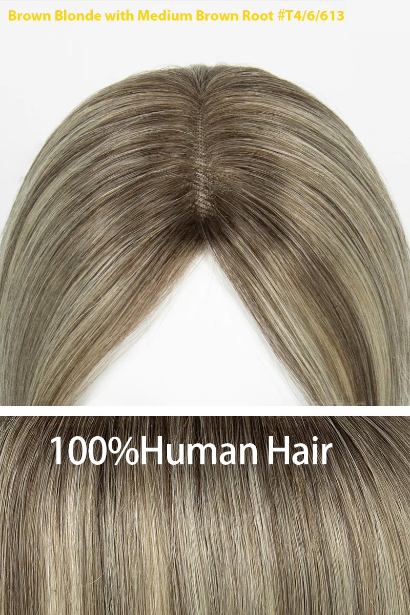 Aria Handmade Human Hair Topper Brown Blonde with Medium Brown Root #T4/6/613
