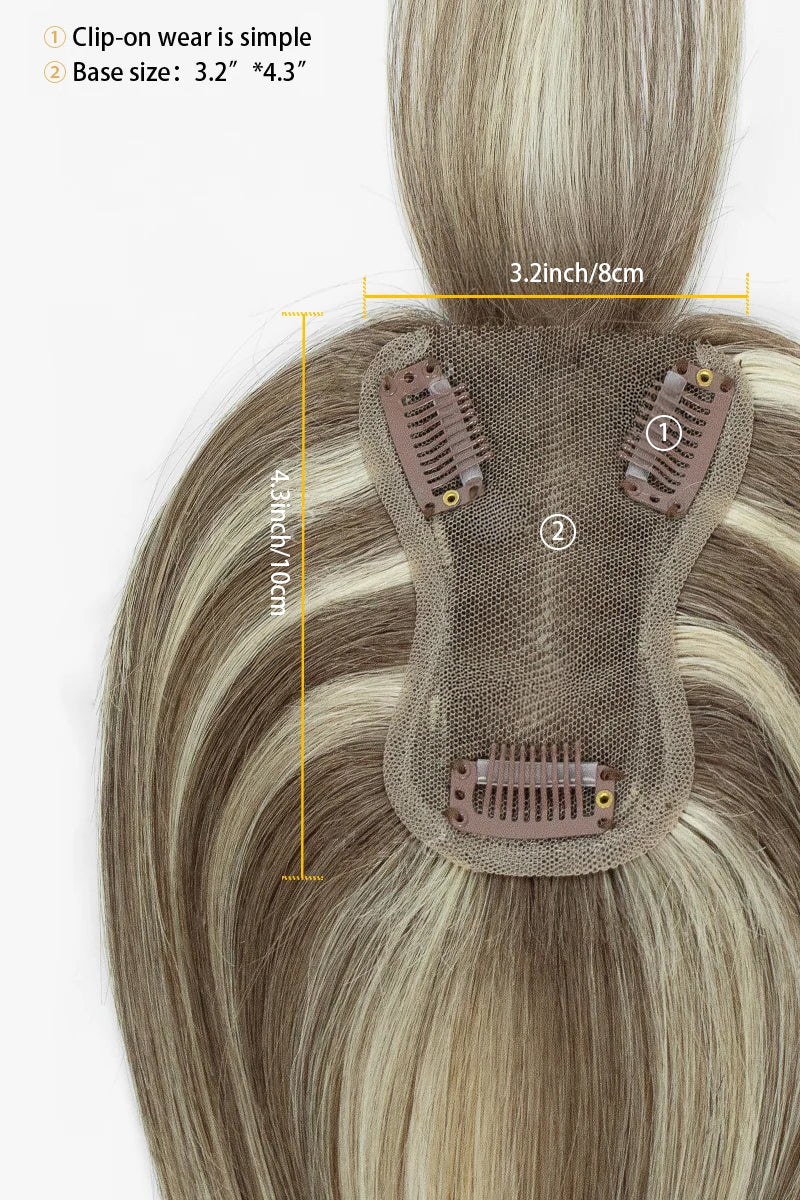 Aria-B Handmade Human Hair Topper with Bangs Brown Blonde with Medium Brown Root #T4/6/613