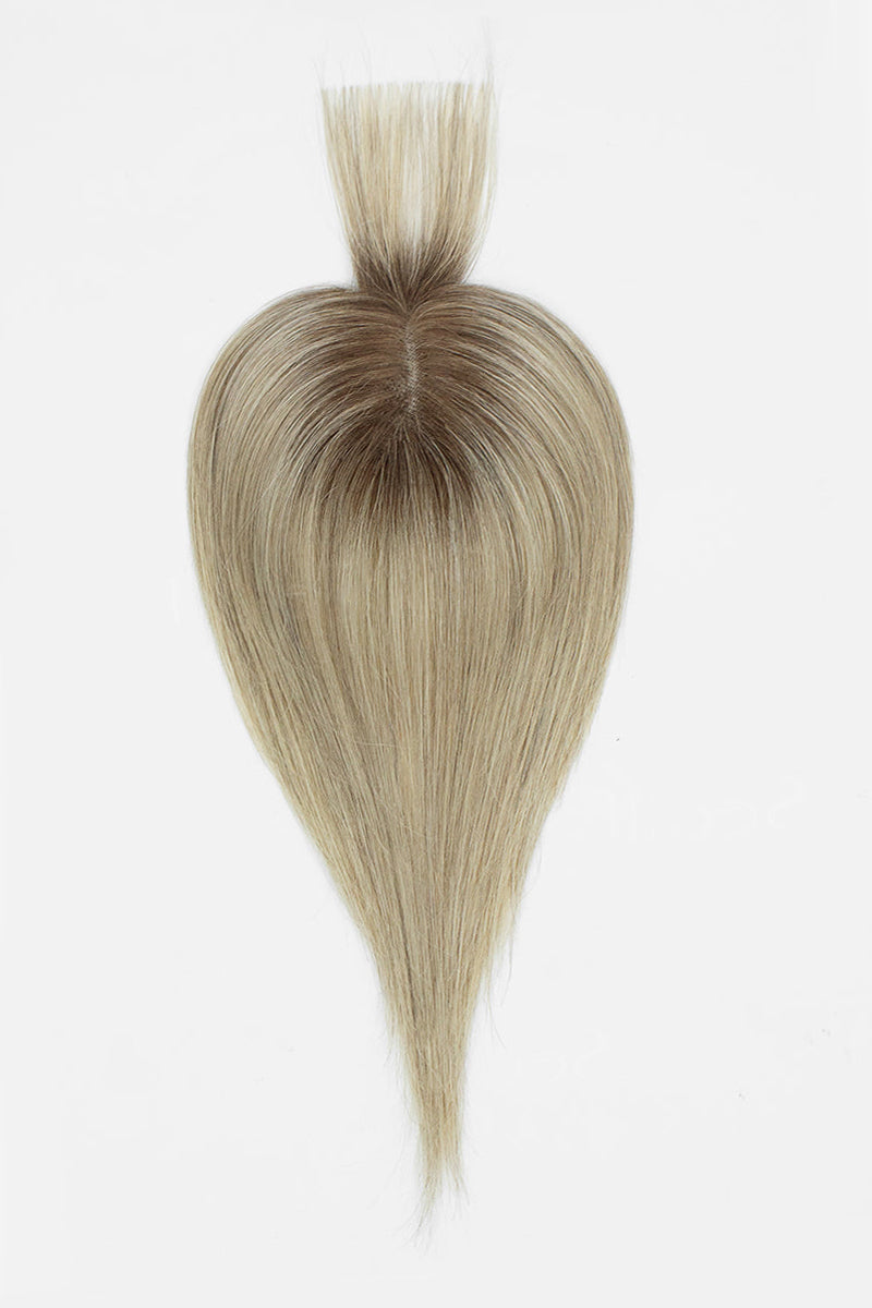 Aria-B Handmade Human Hair Topper with Bangs Ombre Medium Brown Root to Blonde #T4/M616