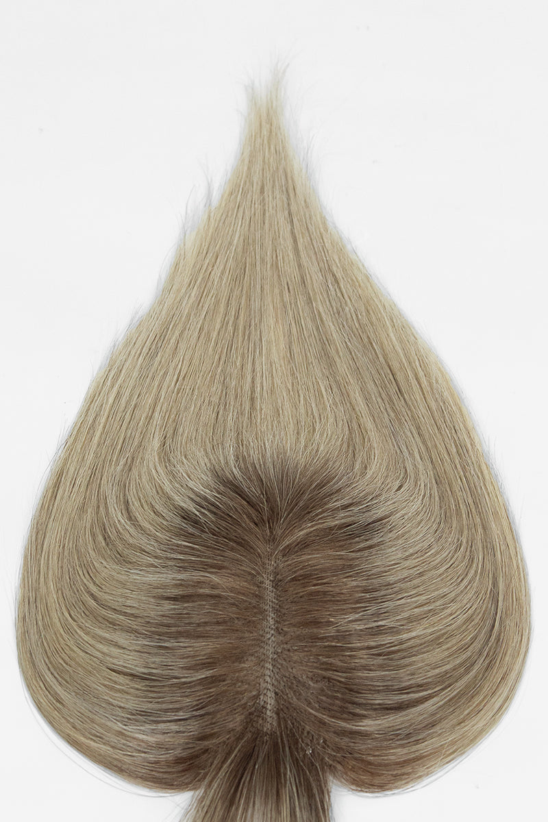 Aria-B Handmade Human Hair Topper with Bangs Ombre Medium Brown Root to Blonde #T4/M616