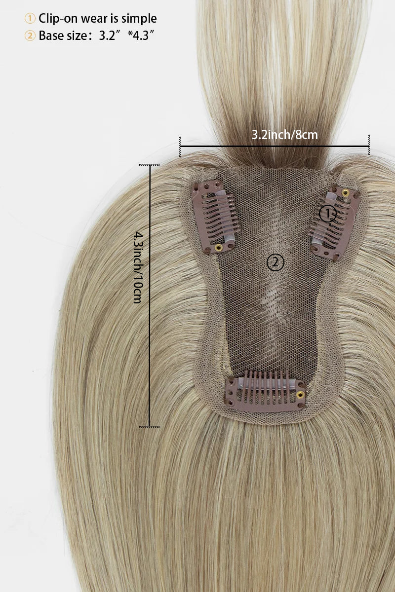 Aria-B Handmade Human Hair Topper with Bangs Ombre Medium Brown Root to Blonde #T4/M616