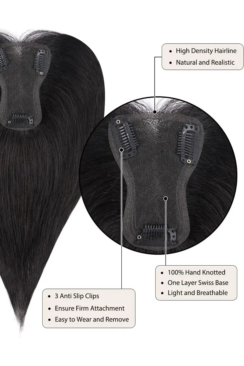 Aria-B Handmade Human Hair Topper with Hair Bangs