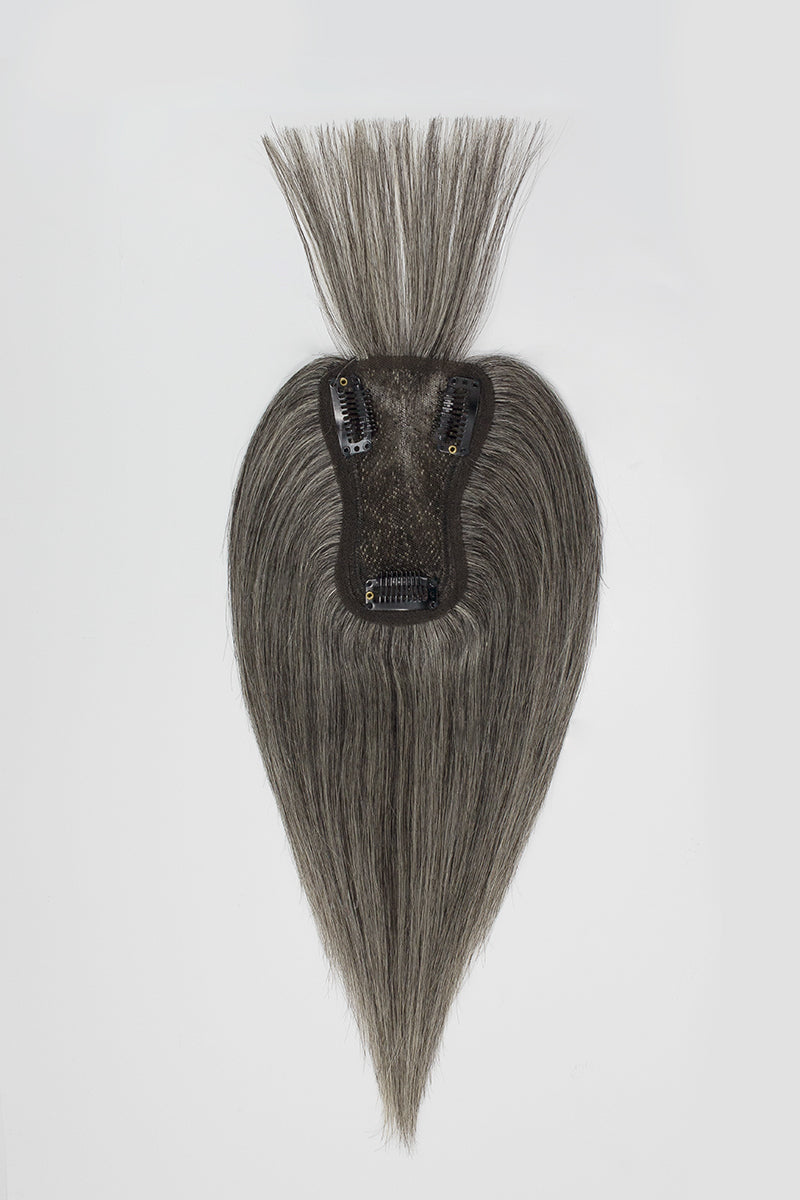 Aria-B Handmade Human Hair Topper with Bangs Dark Grey #1B50
