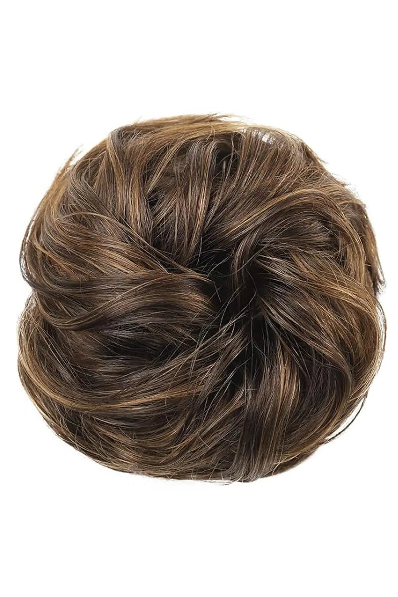 Messy Bun Hair Piece Medium Brown with Light Brown Highlights