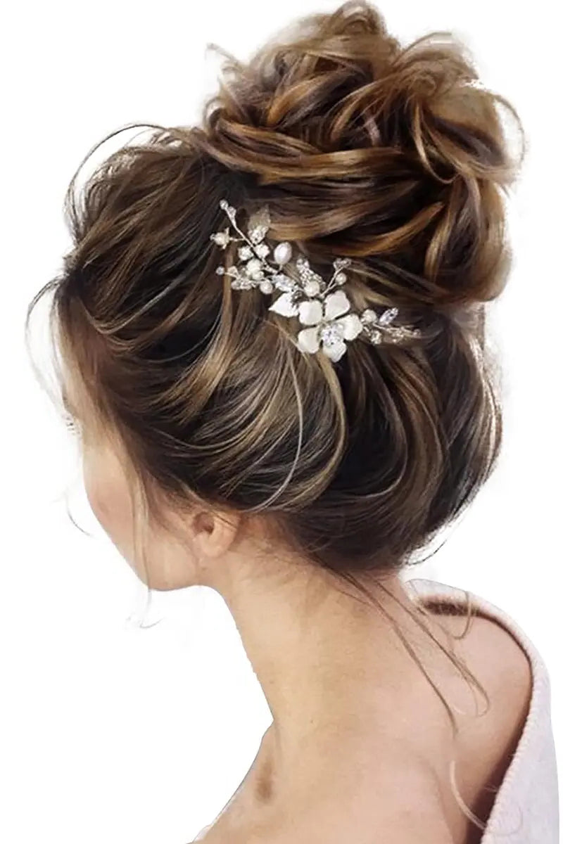 Messy Bun Hair Piece Medium Brown with Light Brown Highlights
