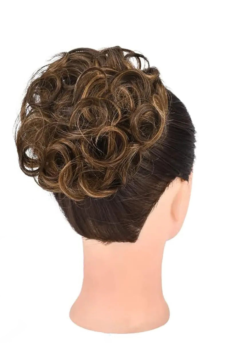 Messy Bun Hair Piece Medium Brown with Light Brown Highlights