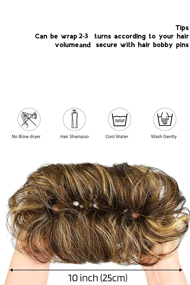 Messy Bun Hair Piece Medium Brown with Highlights #P4/27