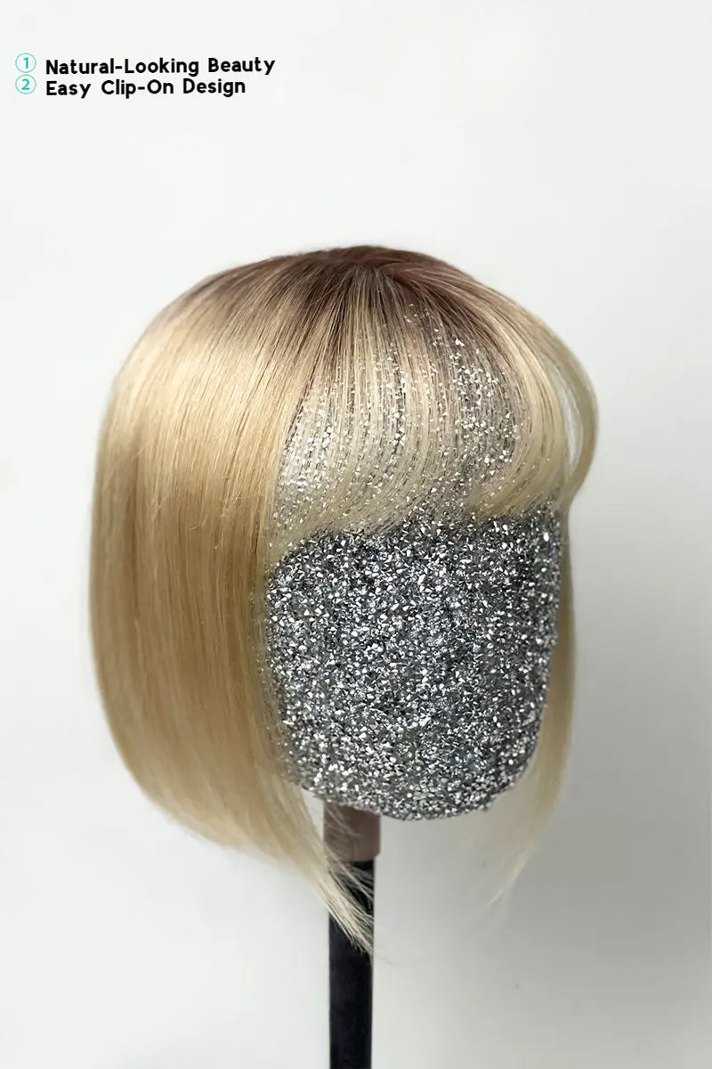 Aria-B Handmade Human Hair Topper with Bangs Light Blonde with Highlights #T4/16/613