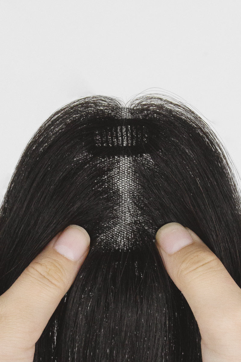 Vera Thin Breathable Lace Human Hair Topper Natural Black #1B