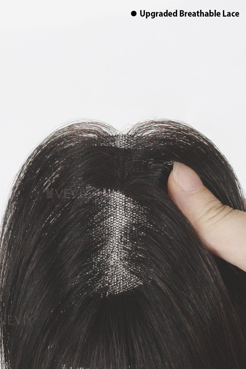 Vera Thin Breathable Lace Human Hair Topper Natural Black #1B