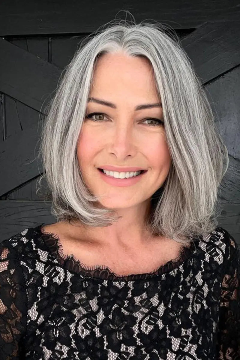 Aria Human Hair Topper Light Brown Grey #LBG1B70