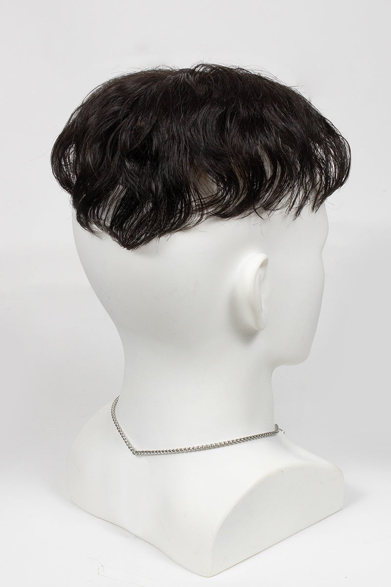 Black topper on a mannequin head against a white background