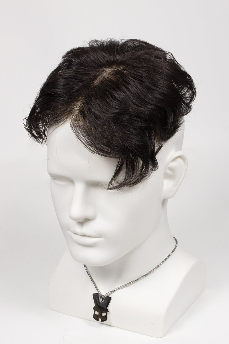 Mannequin head with a black topper on a white background