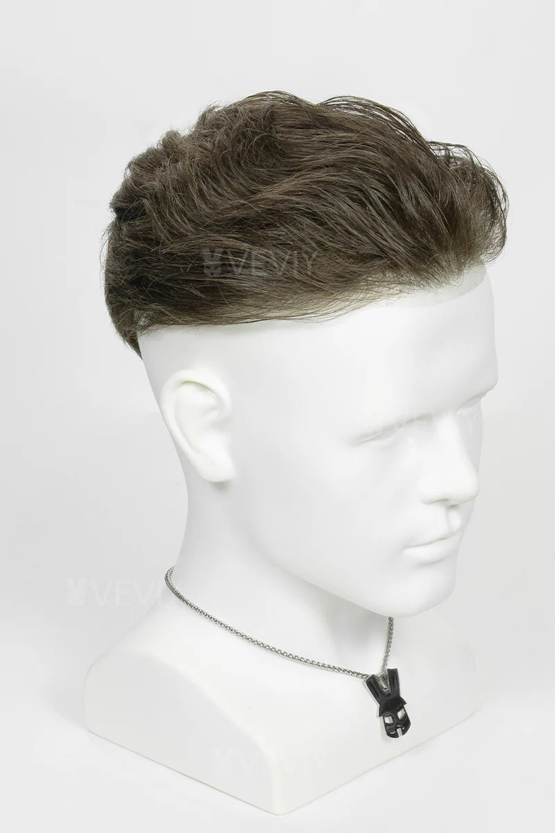 Mannequin head with a black wig on a white background