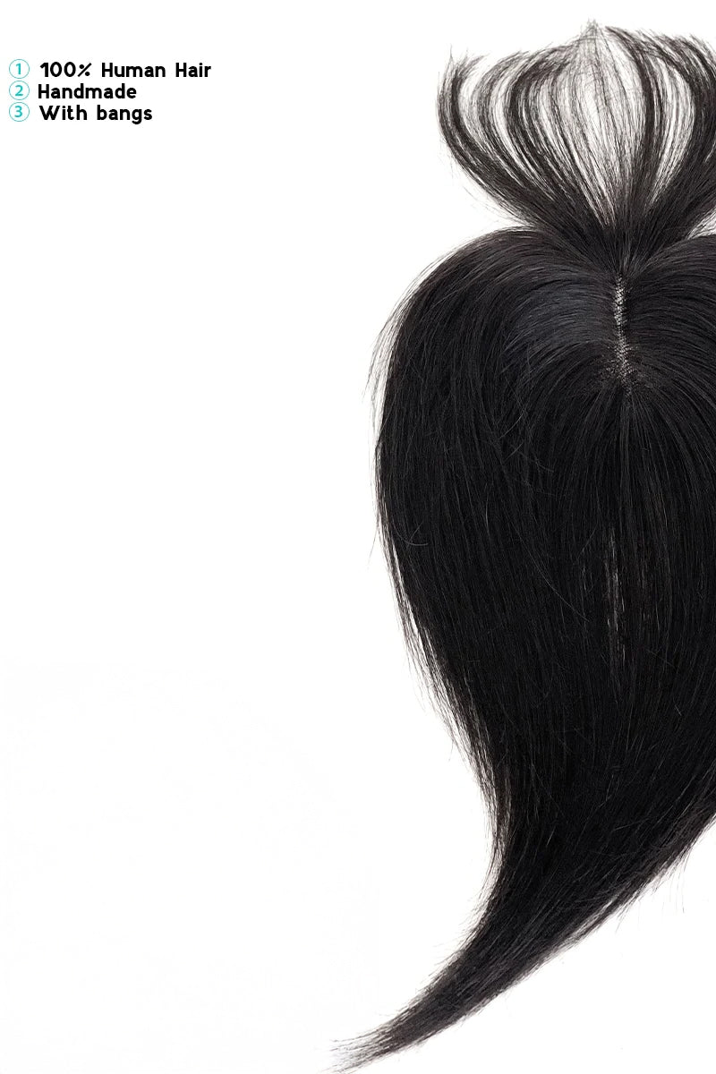 Aria-B Handmade Human Hair Topper with Bangs Natural Black #1B