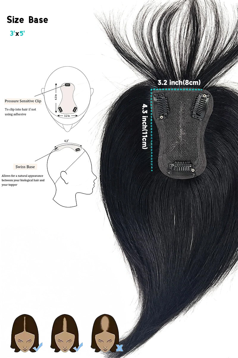 Aria-B Handmade Human Hair Topper with Bangs Natural Black #1B
