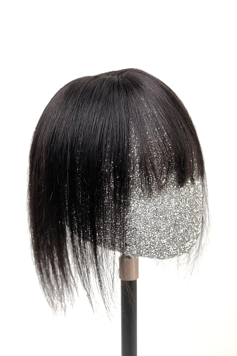 Aria-B Handmade Human Hair Topper with Bangs Natural Black #1B