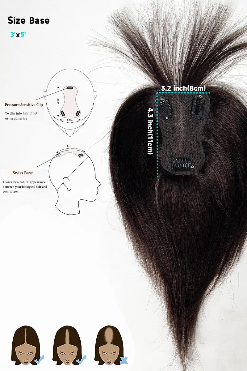 Aria-B Handmade Human Hair Topper with Bangs Dark Brown #2