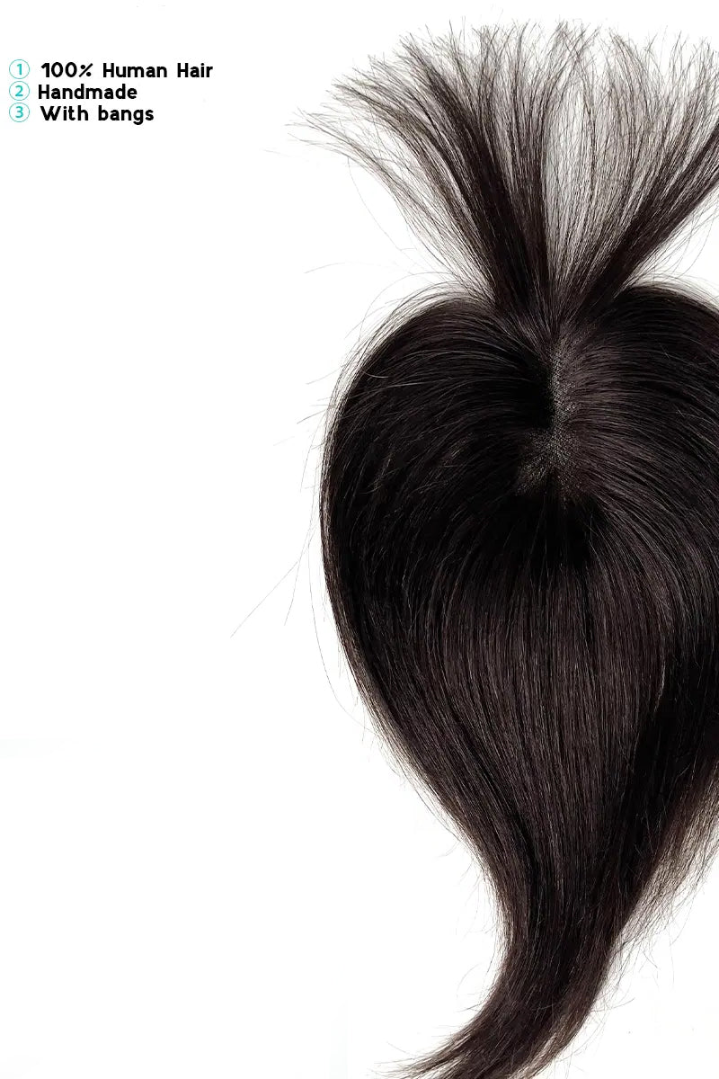 Aria-B Handmade Human Hair Topper with Bangs Dark Brown #2