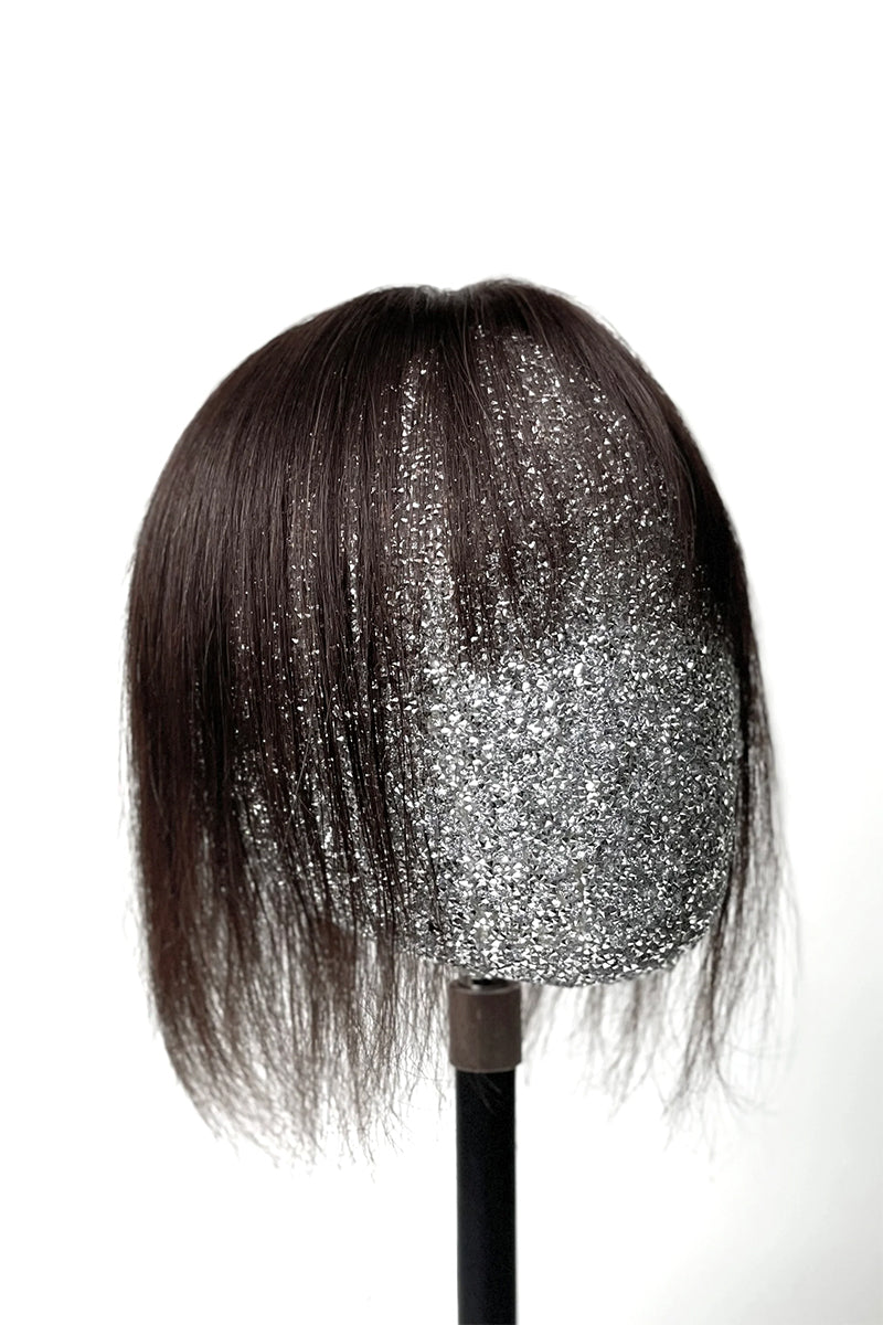 Aria-B Handmade Human Hair Topper with Bangs Dark Brown #2