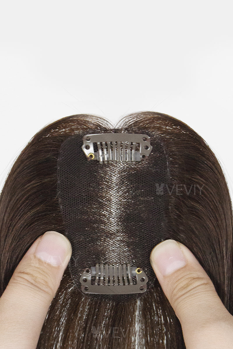 Vera Thin Breathable Lace Human Hair Topper Dark Brown #2