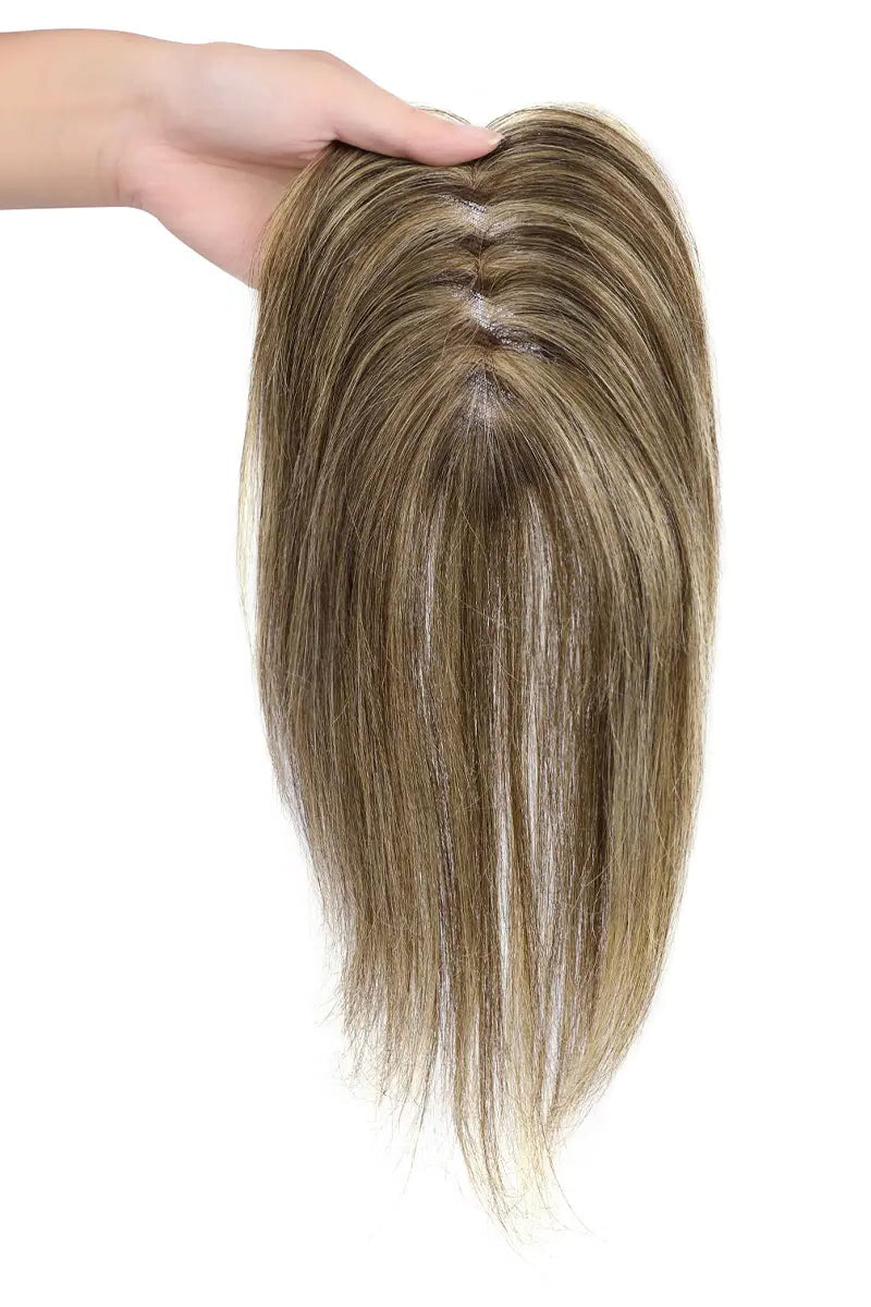 Aria Handmade Human Hair Topper Medium Brown with Warm Highlights #P4/27