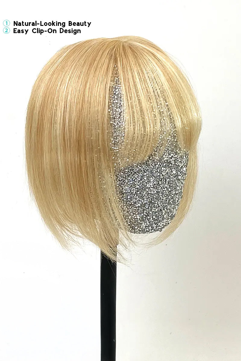 Aria-B Handmade Human Hair Topper with Bangs Warm Blonde with Highlights #P27/613