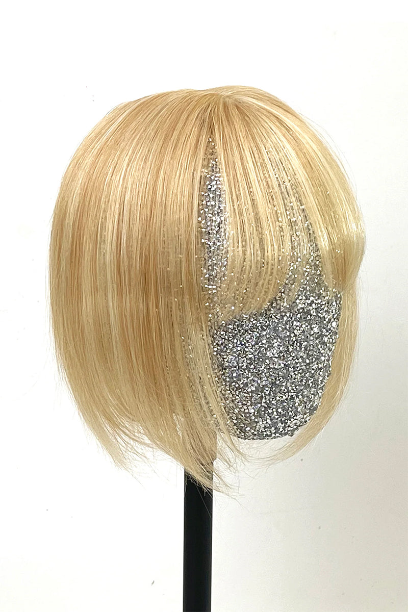 Aria-B Handmade Human Hair Topper with Bangs Warm Blonde with Highlights #P27/613