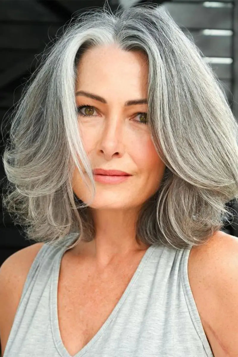 Aria Human Hair Topper Light Brown Grey #LBG1B70