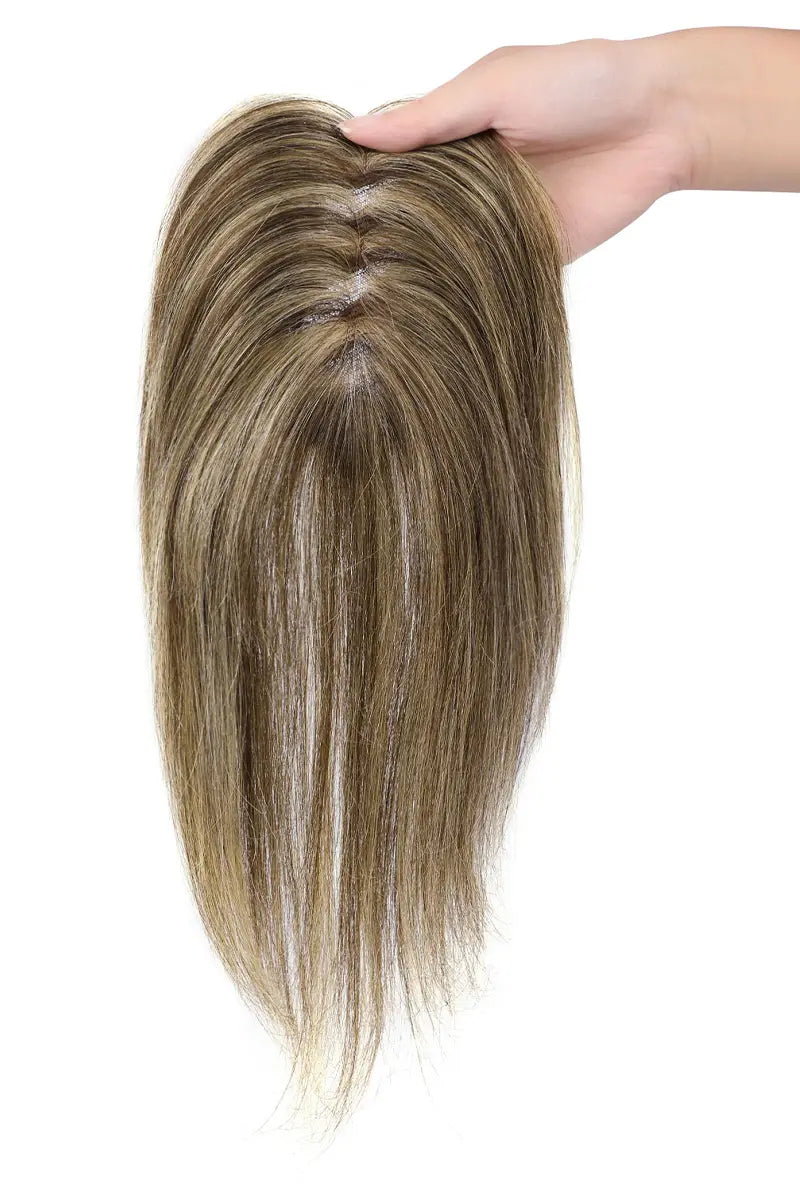 Aria Handmade Human Hair Topper Medium Brown with Warm Highlights #P4/27