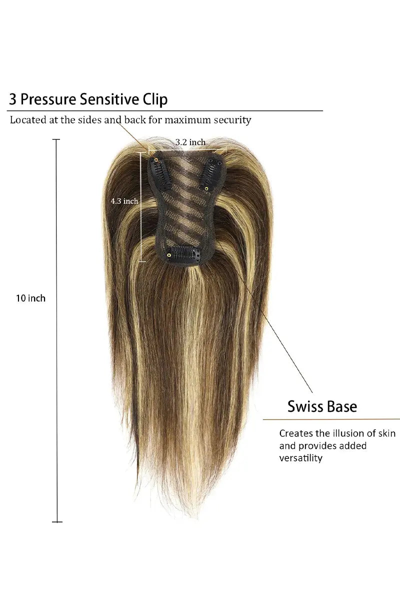 Aria Handmade Human Hair Topper Medium Brown with Warm Highlights #P4/27