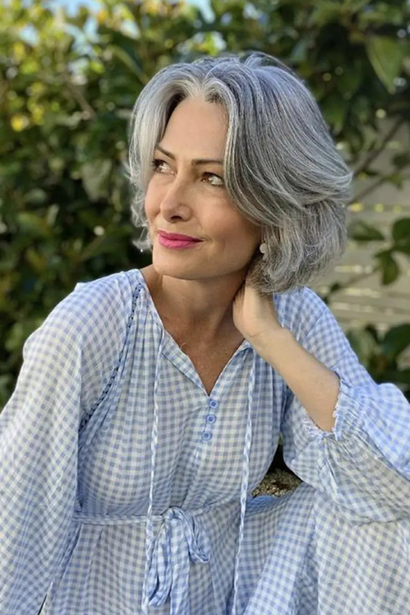 Aria Human Hair Topper Light Brown Grey #LBG1B70