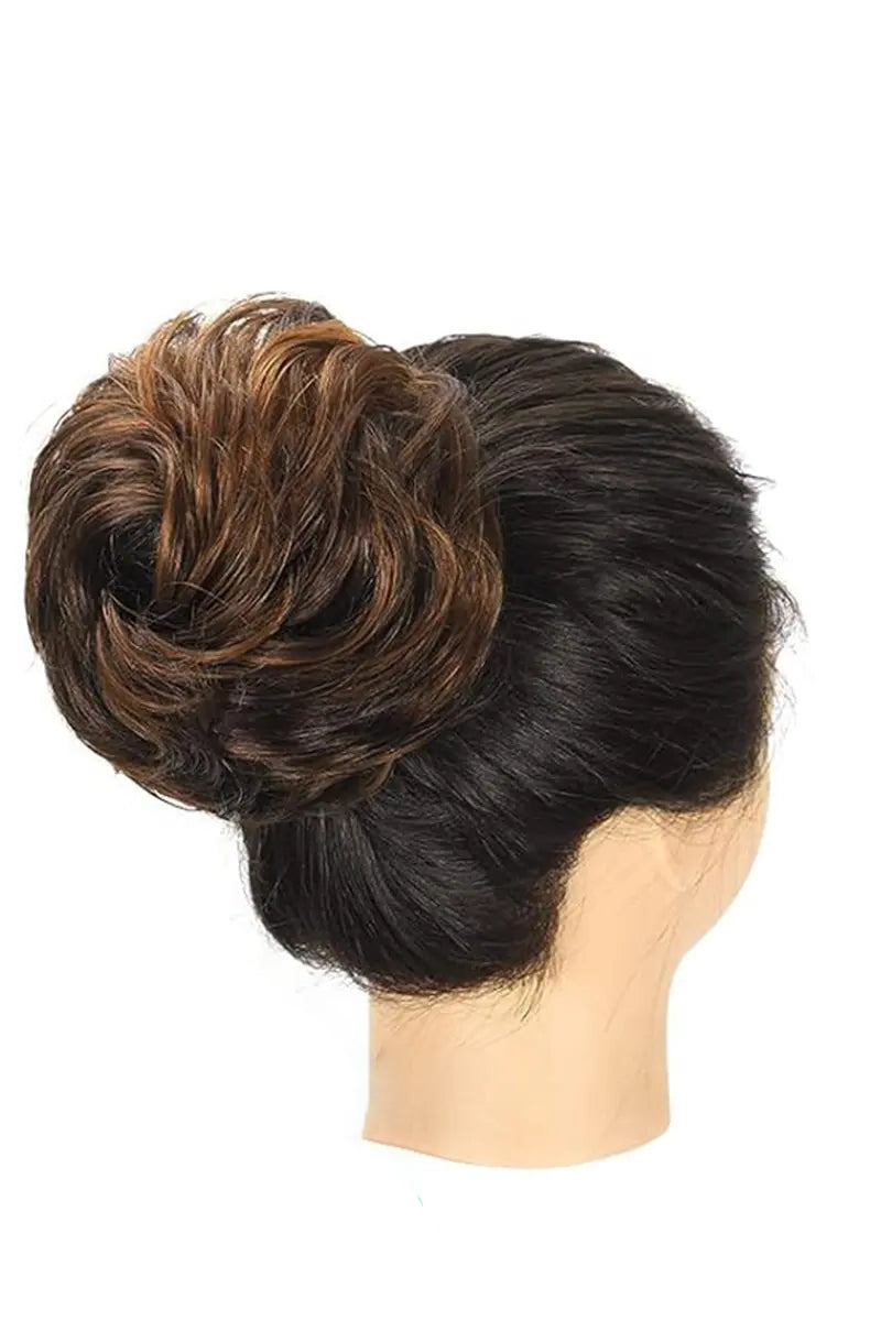 Messy Bun Hair Piece Medium Brown with Golden Highlights #2/33