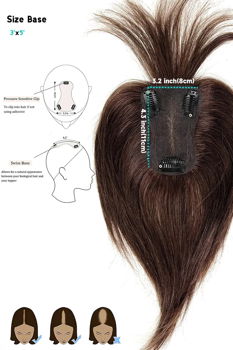 Aria-B Handmade Human Hair Topper with Bangs Medium Brown #4