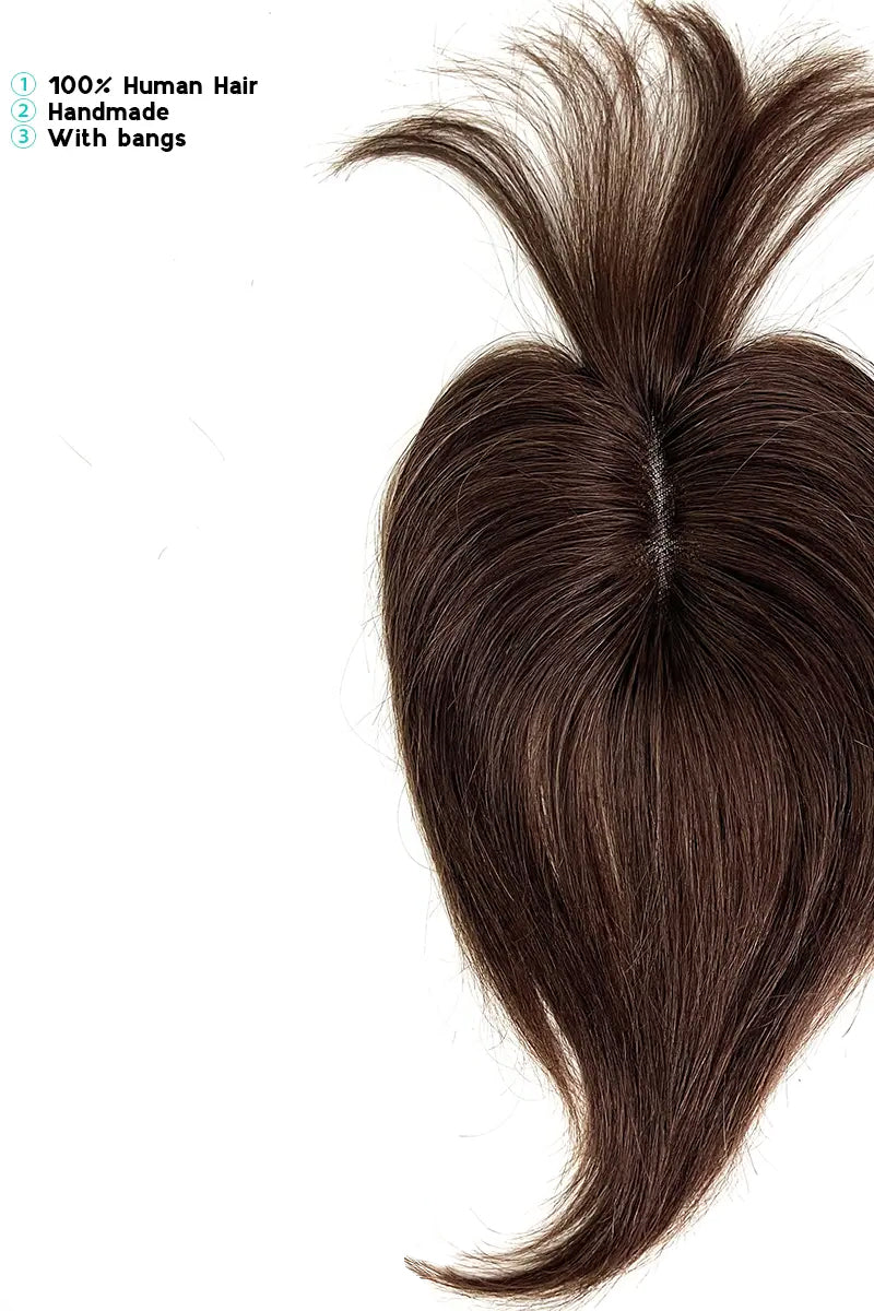 Aria-B Handmade Human Hair Topper with Bangs Medium Brown #4