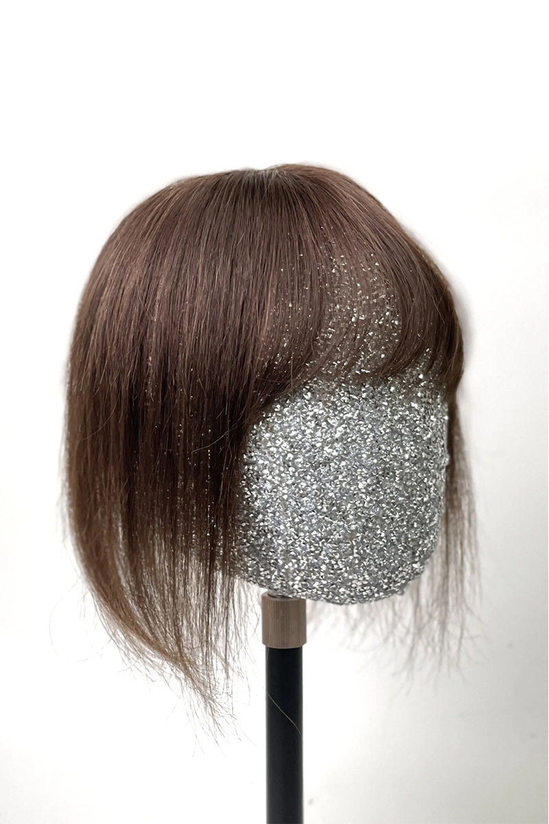 Aria-B Handmade Human Hair Topper with Bangs Medium Brown #4