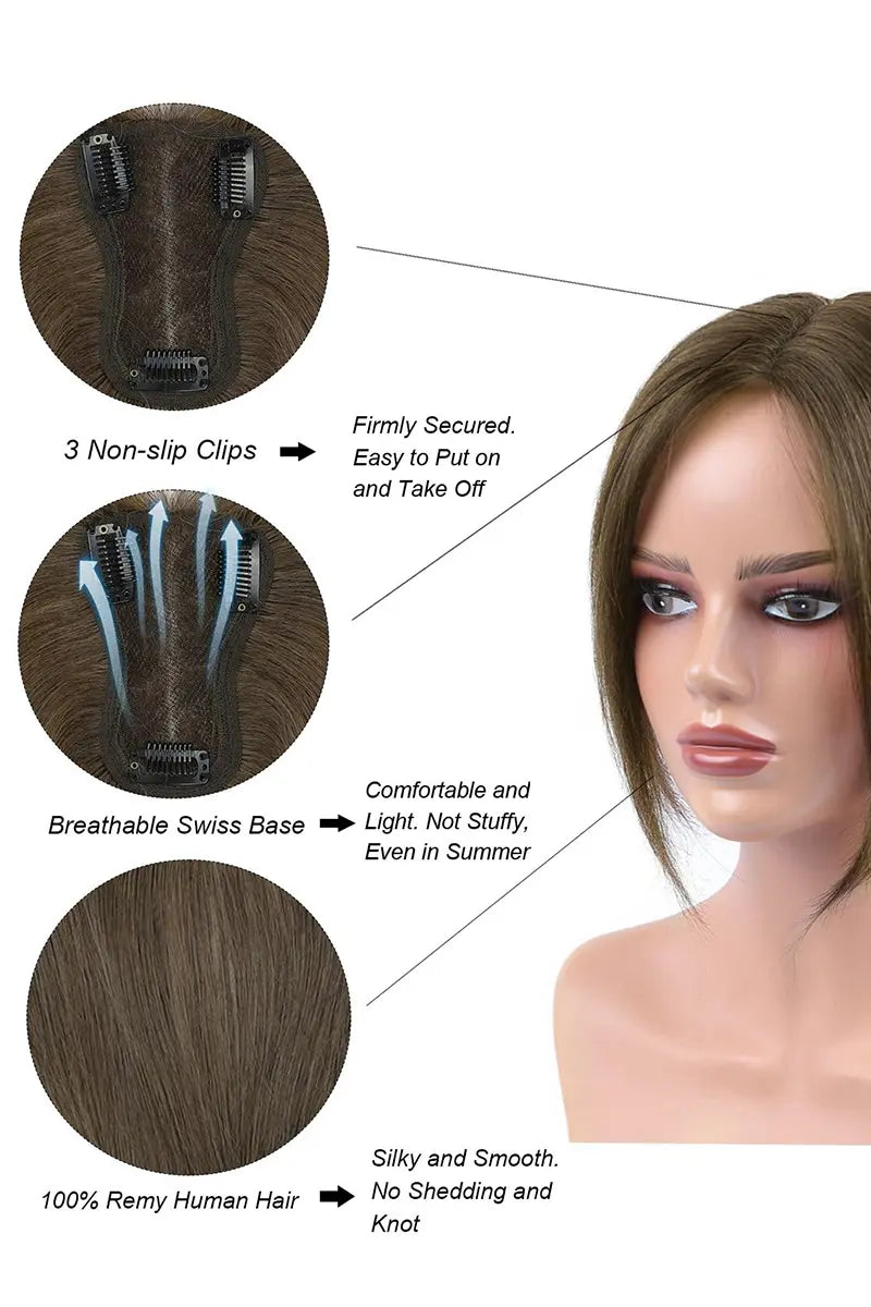 Aria Handmade Human Hair Topper Medium Ash Brown #6