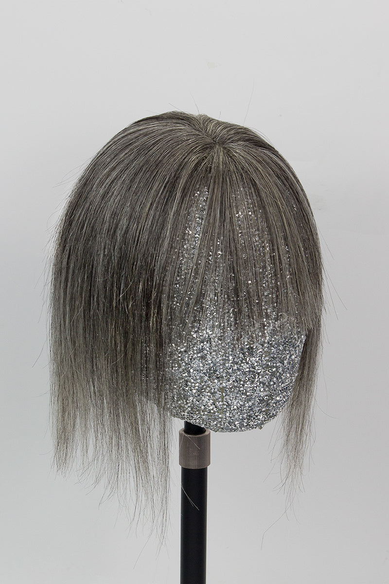 Aria-B Handmade Human Hair Topper with Bangs Dark Grey #1B50