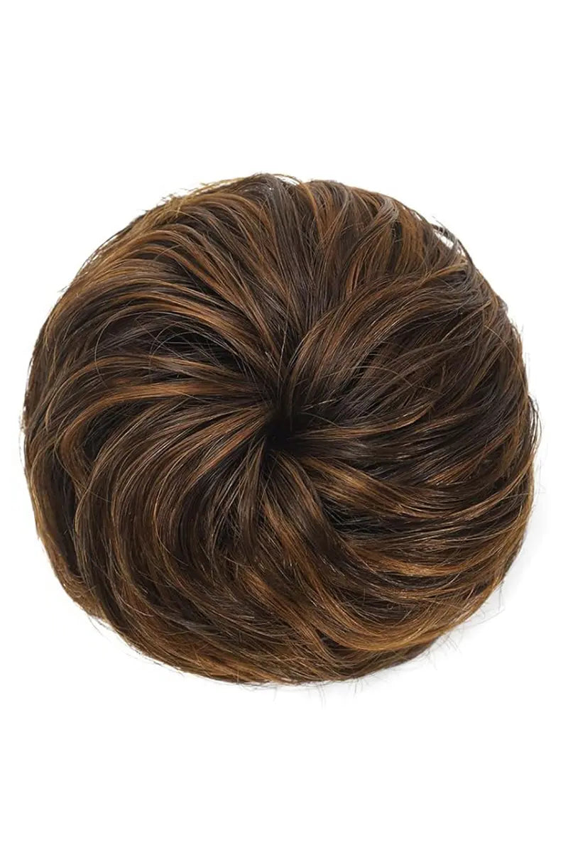 Messy Bun Hair Piece Medium Brown with Golden Highlights #2/33