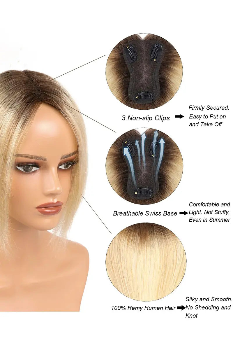 Aria Handmade Human Hair Topper Light Blonde with Highlights #T4/16/613