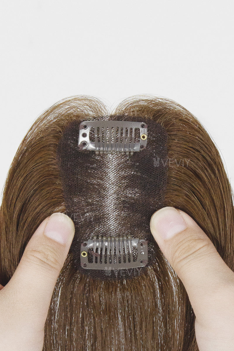 Vera Thin Breathable Lace Human Hair Topper Medium Brown #4