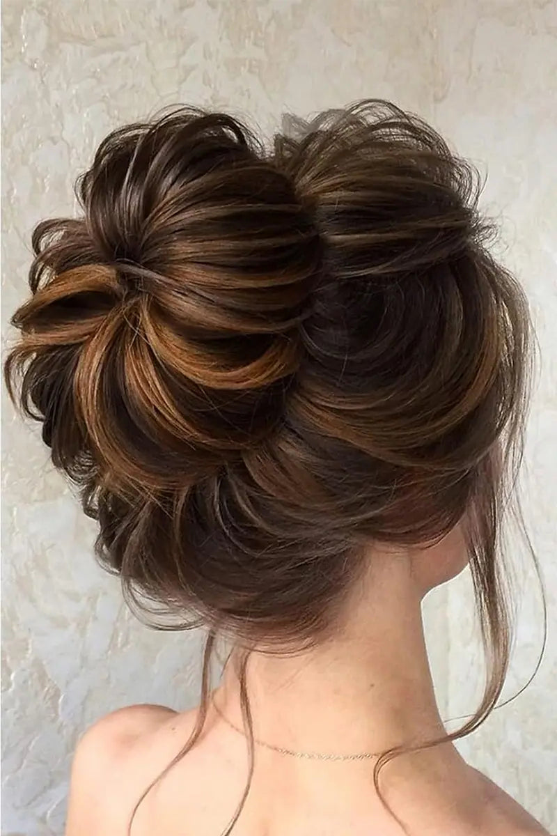 Messy Bun Hair Piece Medium Brown with Golden Highlights #2/33