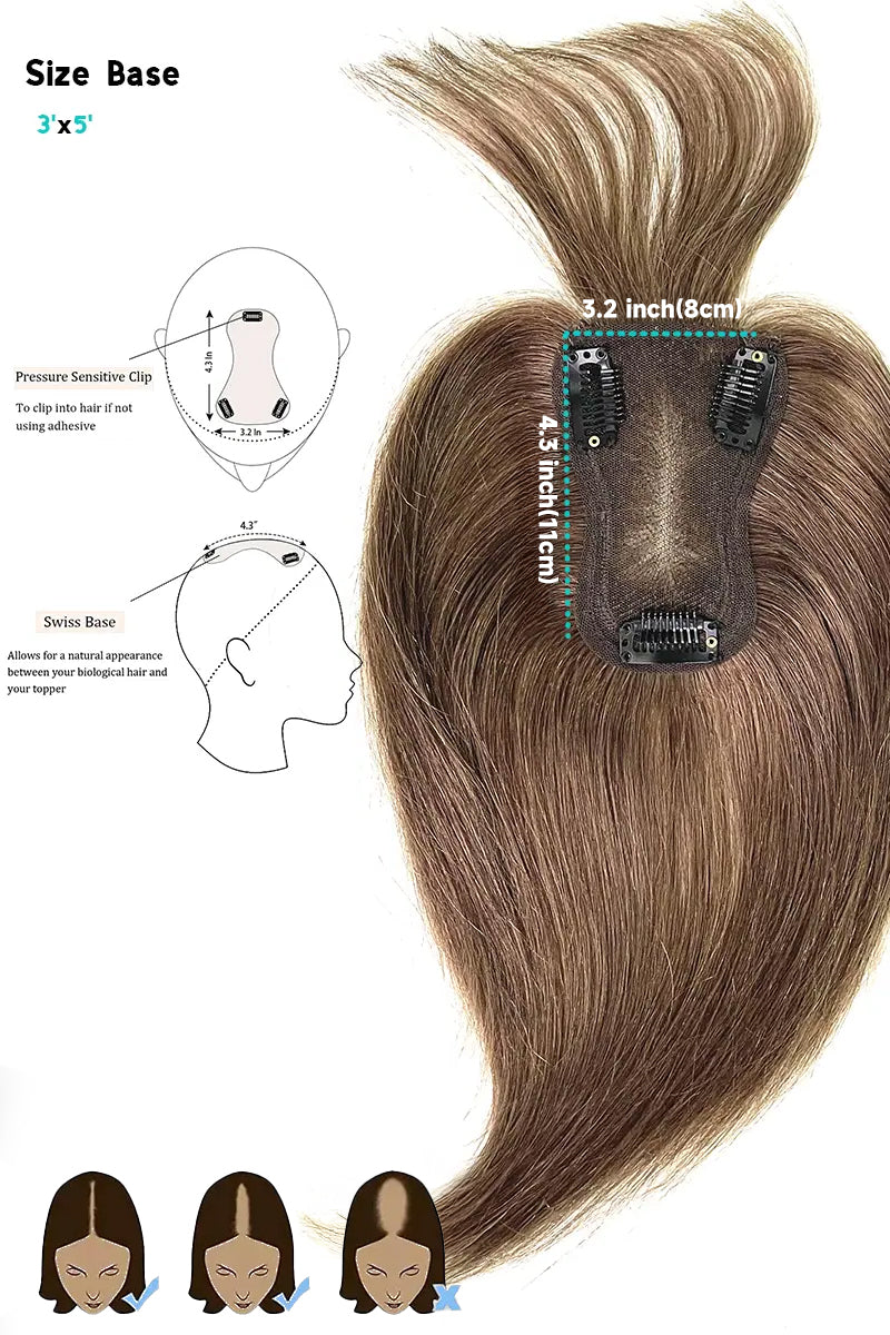Aria-B Handmade Human Hair Topper with Bangs Medium Ash Brown #6