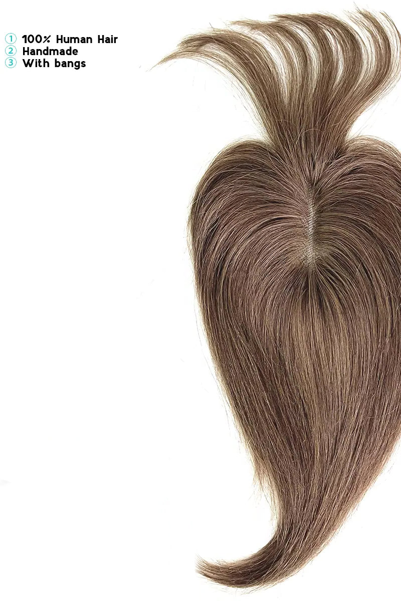 Aria-B Handmade Human Hair Topper with Bangs Medium Ash Brown #6
