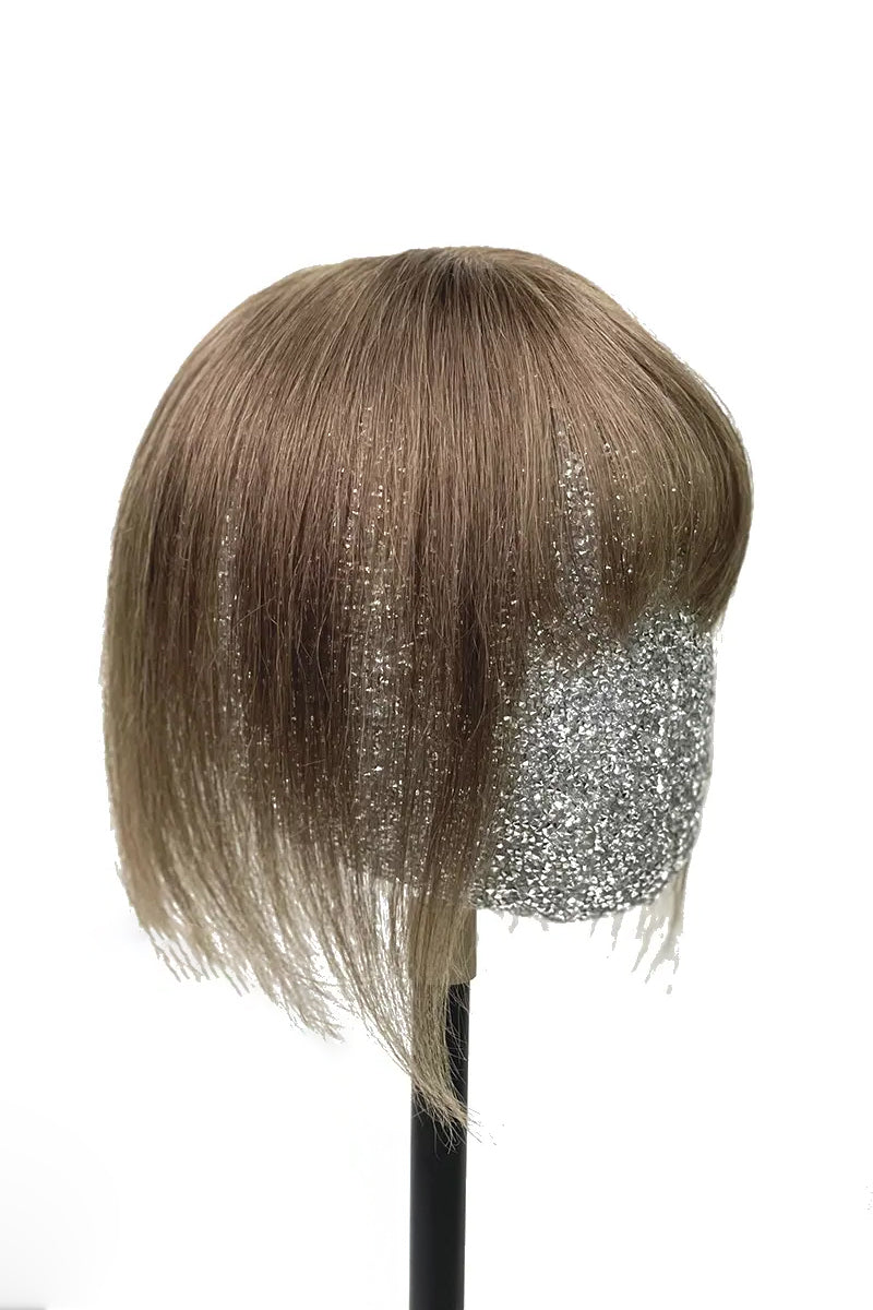 Aria-B Handmade Human Hair Topper with Bangs Medium Ash Brown #6