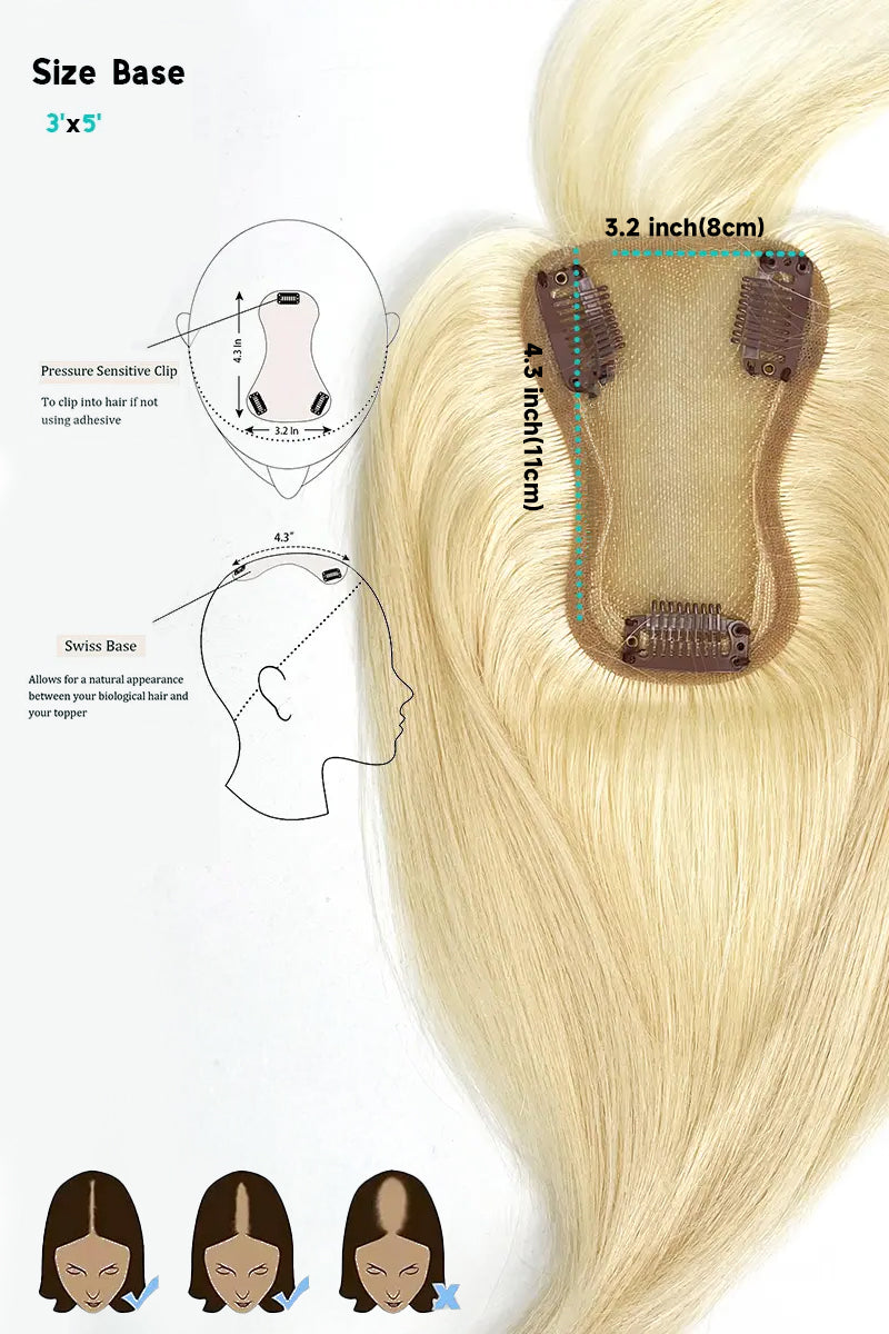 Aria-B Handmade Human Hair Topper with Bangs Lightest Blonde #613